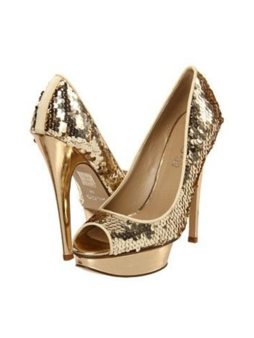 Aldo | "MACKALL" Gold Sequin Bling Platform Peep Toe Heels | Size 37